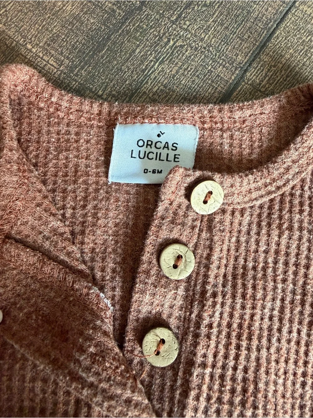 Orcas Lucille Terracotta Waffle Knit 2-Piece Set Rust Henley Long Sleeve 0-6M